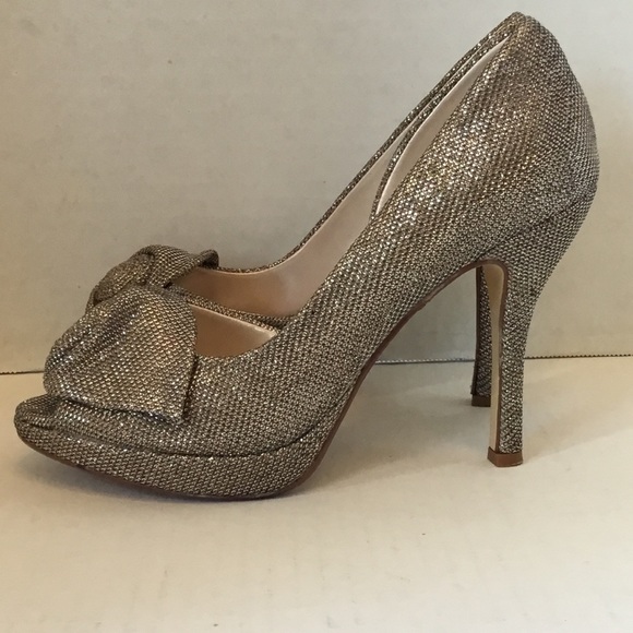 Caparros Baldwin Champagne Sparkle  Peep Toes Heel Pumps Stiletto - Picture 2 of 15